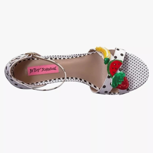 Betsey Johnson White Polka Dot Heels with Fruit Accents - Picture 3 of 9